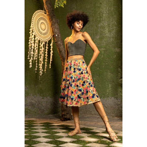Anthropologie Bhanuni by Jyoti Skirt Florence Embroidered Floral Tulle - Picture 2 of 15